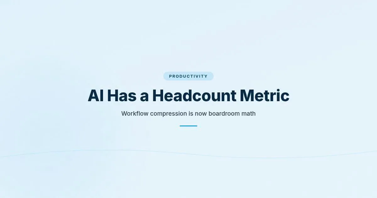 Branded HungryMinded cover reading AI Has a Headcount Metric with abstract productivity and workflow frames.