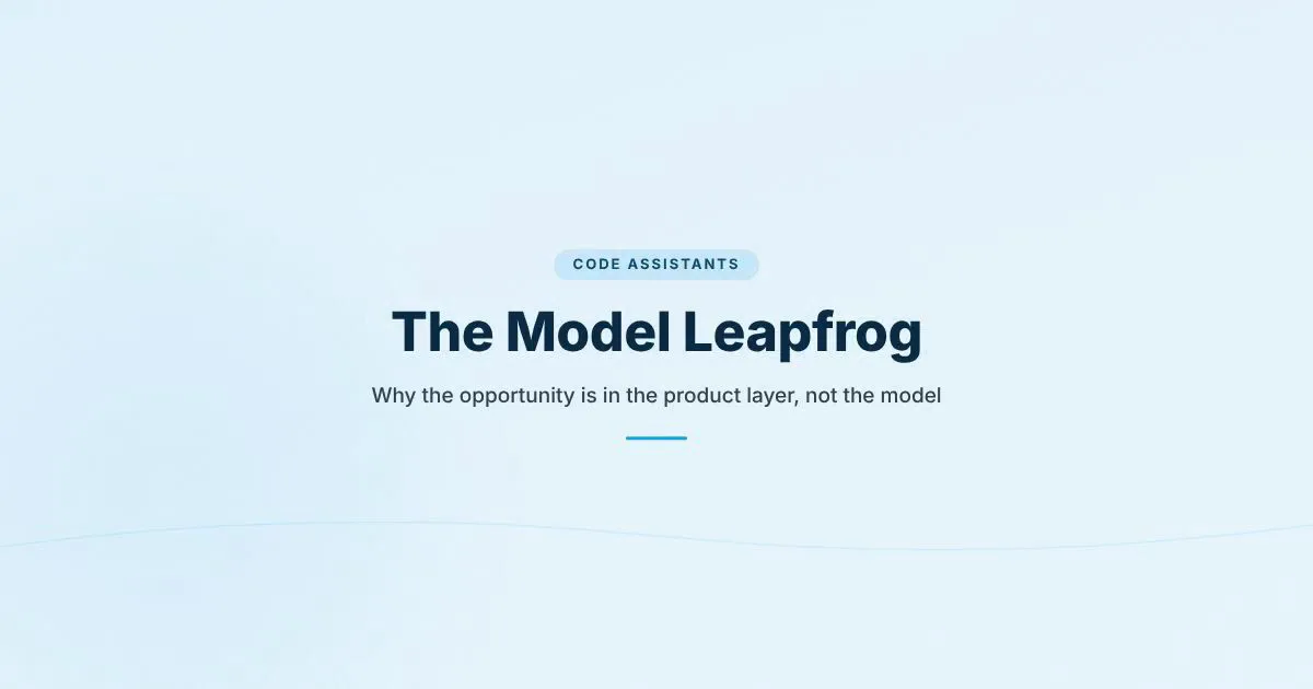 Branded cover image for The Model Leapfrog article about Claude Opus 4.8 and the growing gap between AI model capability and the products built around them