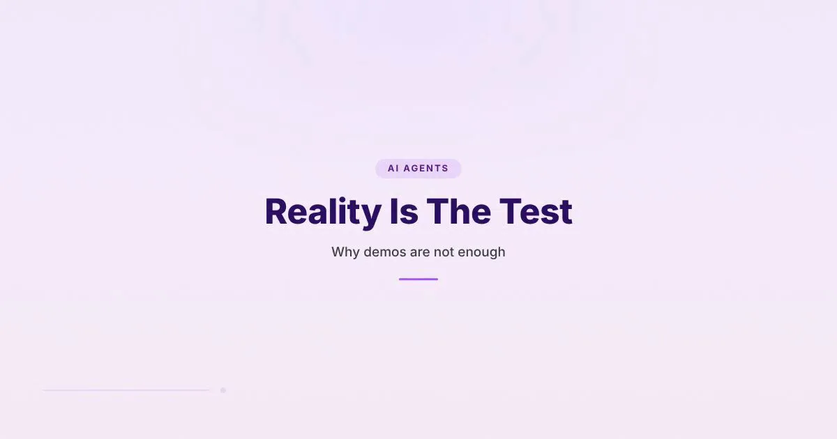 Branded HungryMinded cover reading Reality Is The Test for an article about AI products, demos, and real-world evaluation
