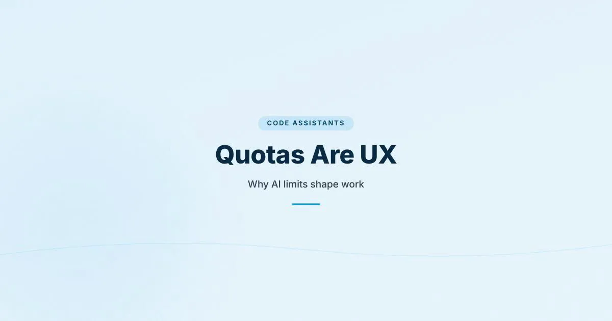 A branded HungryMinded cover reading Quotas Are UX, about AI limits shaping coding workflows.