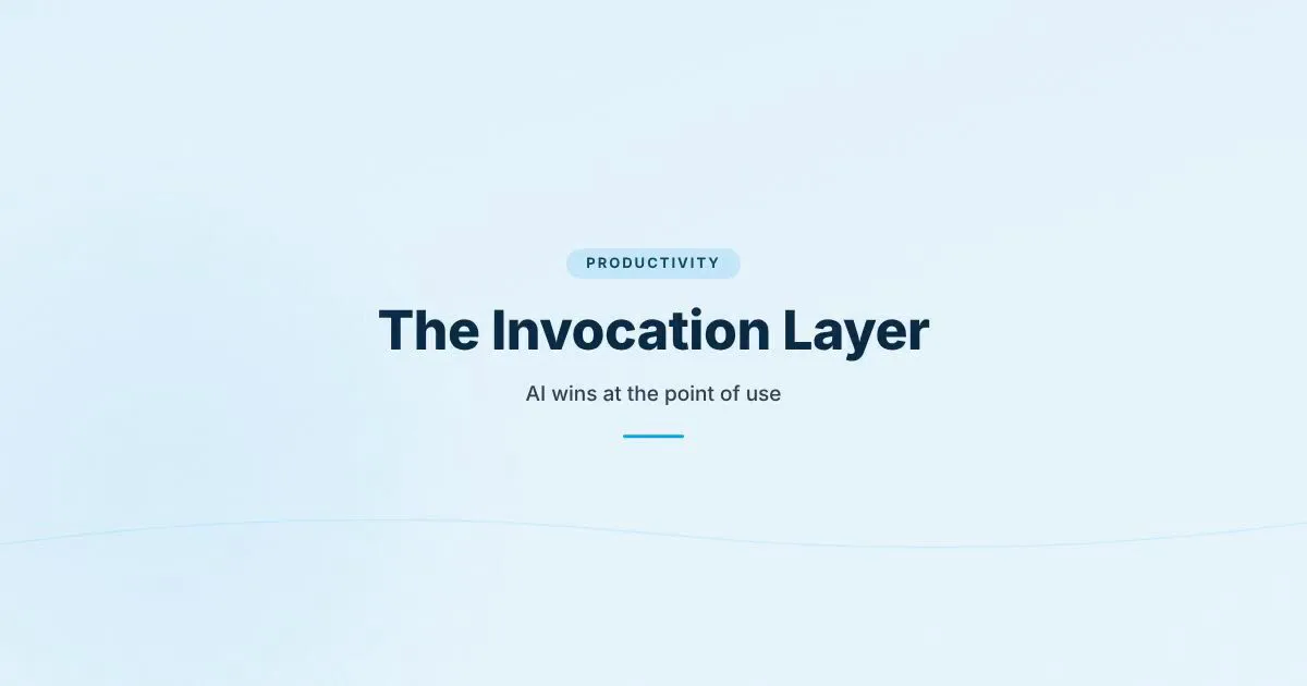 Branded HungryMinded cover reading The Invocation Layer for an article about AI products becoming easier to call from the right workflow.