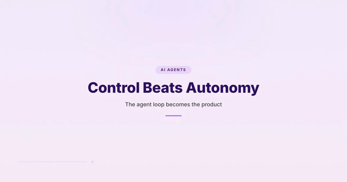 Branded HungryMinded cover reading Control Beats Autonomy for an article about AI agent control surfaces and operating loops.